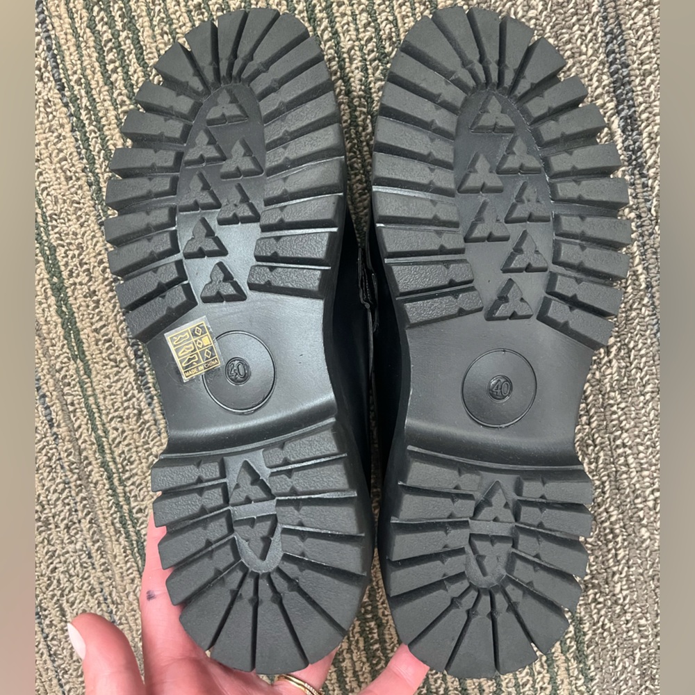 Chunky Black Faux Leather Loafers- 8 - Picture 6 of 8